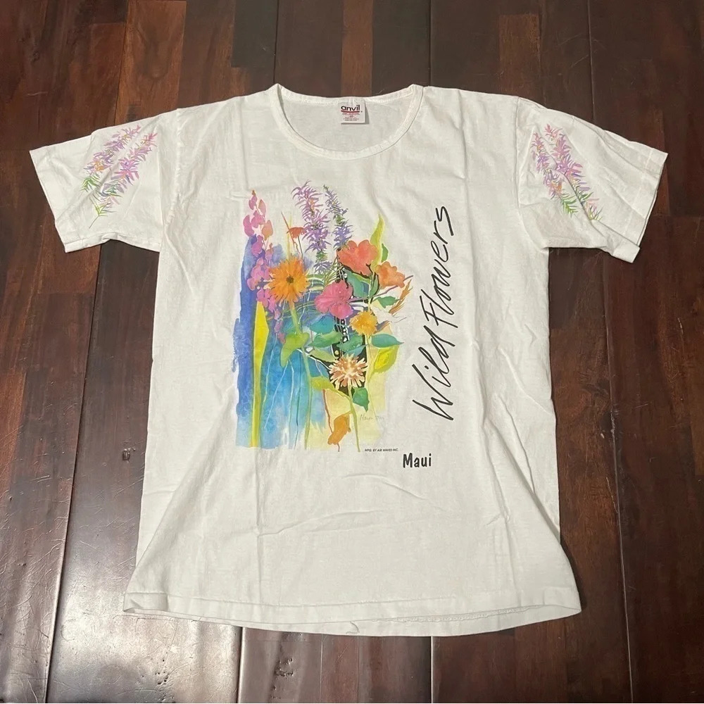 Vintage Nature‎ Wildflowers Tshirt Womens Size Medium Made in USA